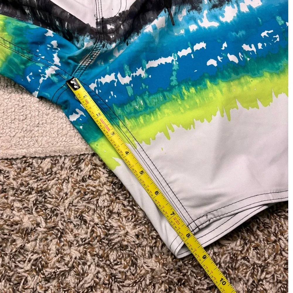 Burnside‎ Board Shorts Men 32 White Blue Tie Dye Stripe Stretch Swim Trunks NWT